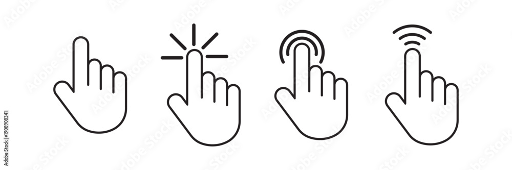 Obraz premium Hand cursor click icon set with pointer signs and symbols. Computer mouse clicking finger icons, vector elements with editable stroke