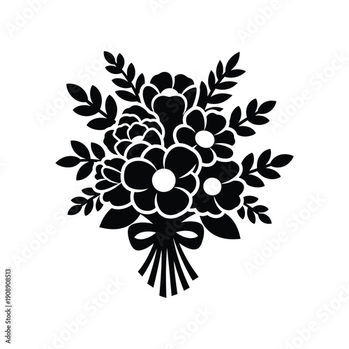 Black and white bouquet of flowers icon