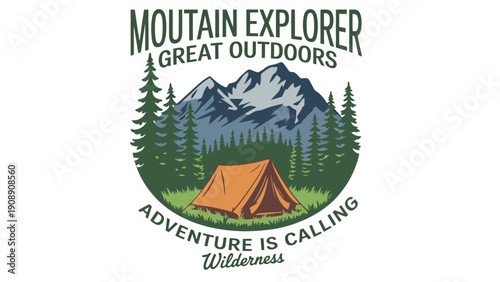 Mountain Explorer logo with tent and great outdoors scenery