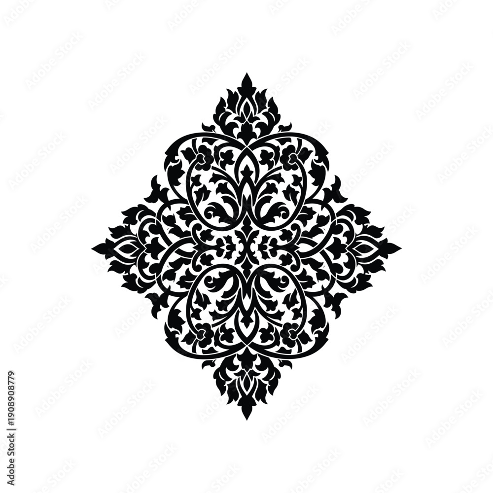 Fototapeta premium Black ornate floral pattern on white background