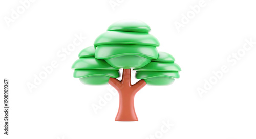 3D Cartoon Tree with Green Foliage and Brown Trunk