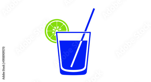 A vibrant blue cocktail with a lime wedge and a straw, presented in a simple, graphic style against a clean white background, perfect for refreshing beverage concepts.