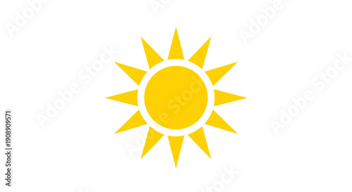 A vibrant yellow sun icon shines brightly against a clean white background, representing warmth, energy, and positivity, perfect for various design projects and visual communications.