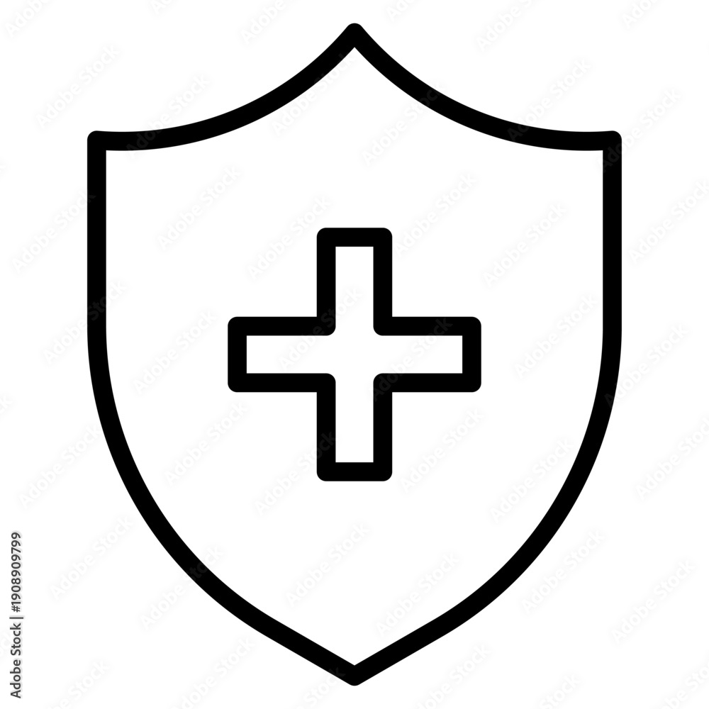 Obraz premium Outline of a shield with a plus sign in the center representing protection