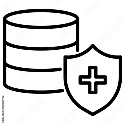 Linear illustration of a database server protected by a medical cross shield
