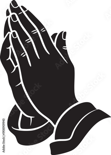 Praying hands silhouette, religious symbol of faith and hope