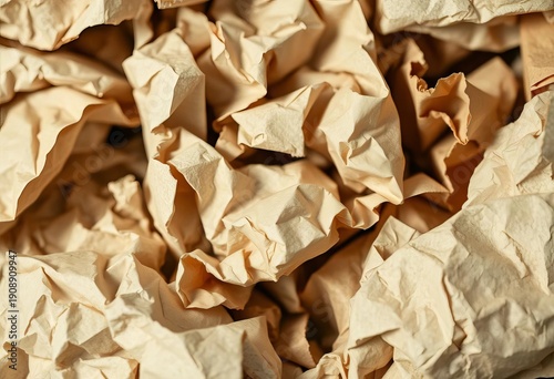 Close-up of crumpled cardboard and paper ready for recycling, white, closeup