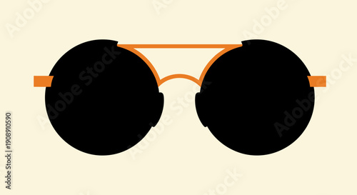 A stylized illustration showcases a pair of round sunglasses with a gold frame and black lenses against a soft, neutral background, perfect for fashion or summer-themed projects.