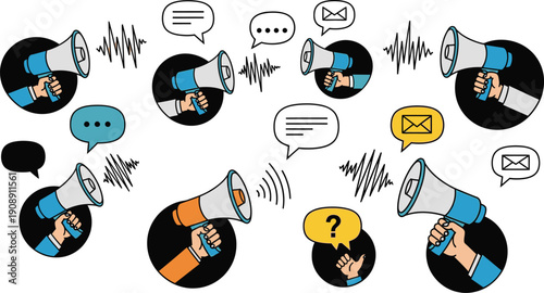 Communication Marketing Strategy Spreading News Digital Dialogue Megaphone Concept with vector illustration