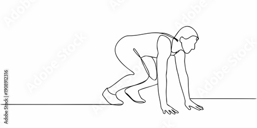 Continuous line drawing of a person in a racing starting position