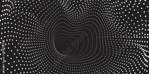 Abstract halftone wave dotted background. Futuristic twisted grunge pattern, dot, circles.  Vector modern optical pop art texture for posters, business cards, cover, labels mock-up, stickers layout