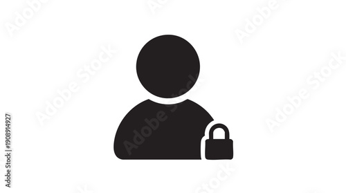 Black User Profile Security Lock Icon Vector on White Background