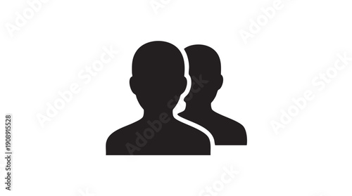 Black User Profile Icon with Two Silhouettes on White Background Vector