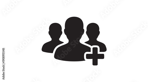 Black User Group with Plus Sign Icon Vector