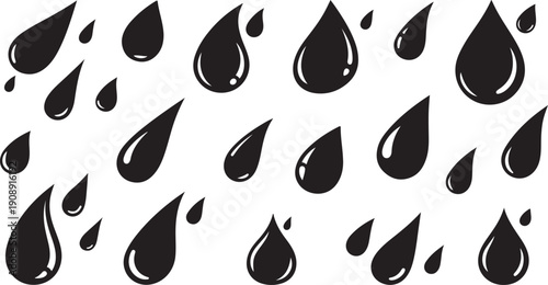Black raindrops falling on white background illustration design