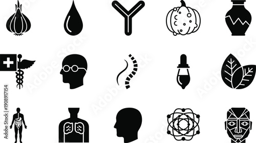 Medical science icons set with healthcare symbols anatomy biology chemistry vector silhouettes isolated on white background collection
