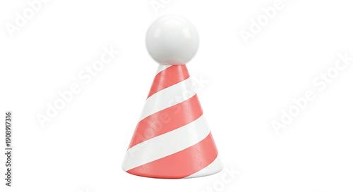 3D Render of a Red and White Striped Party Hat with a White Ball Topper