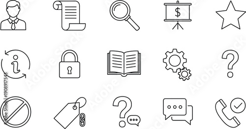 Line icons set business support information communication security symbols vector outline collection minimal design