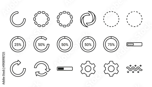 Loading & Processing Icons - Outline Spinner and Progress Icons for UI Design Systems