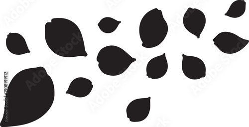 Black leaves scattered on a white background illustration design