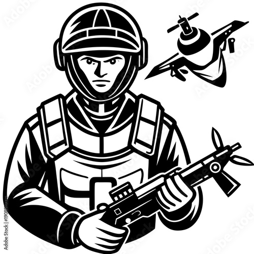 United Nations Peacekeeper Soldier with Blue Helmet, Symbol of Global Security and Aid, Flat Vector