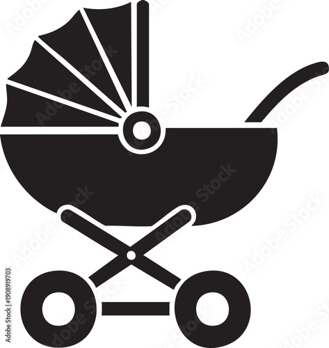 Silhouette of a baby stroller or pram, for transporting infants