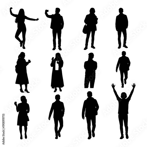 Diverse People Silhouettes Taking Selfies and Celebrating