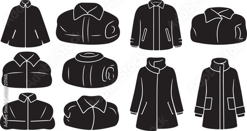Collection of various black jackets and coats illustrations