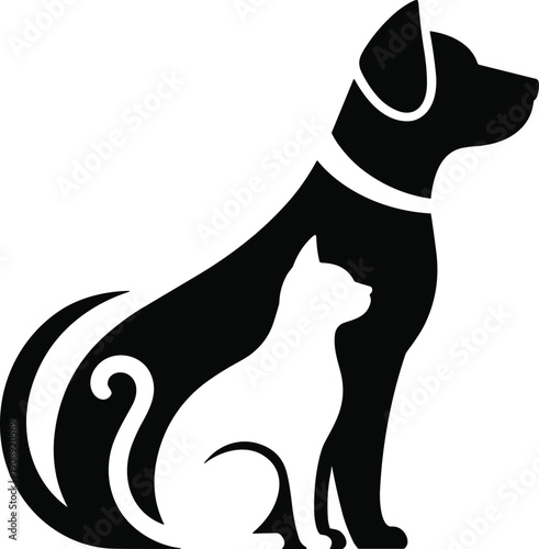 Dog and cat silhouette illustration showing pet friendship trust loyalty care companionship veterinary concept success protection love animal harmony