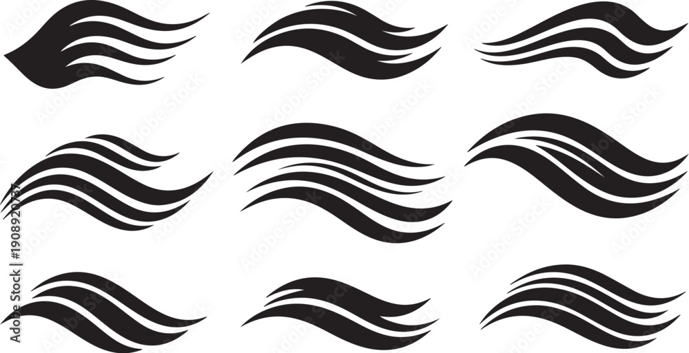 Fototapeta premium Black and white wavy line abstract design elements set