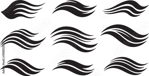 Black and white wavy line abstract design elements set