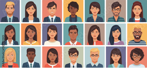 Diverse group of people depicted in a colorful, modern avatar illustration style