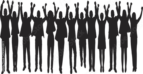 Large Group of Black Silhouettes of People with Arms Raised untitled
