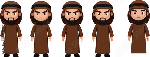 Cartoon Arab man character set vector illustration with traditional clothing Middle Eastern male avatar collection design