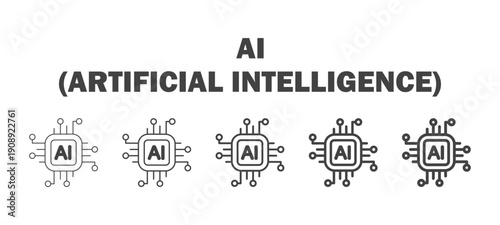 ai (artificial intelligence) banner web icon vector illustration featuring icons of artificial intelligence with different line weights.