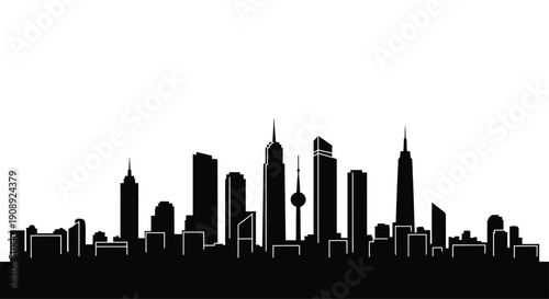 Black City Skyline Silhouette Isolated on White
