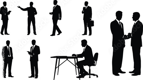 Businessmen Silhouettes Working Office Meeting