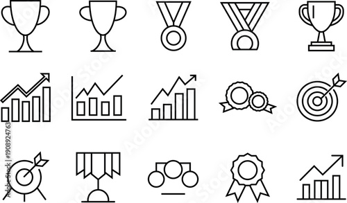 Achievement Icons: A collection of meticulously crafted icons symbolizing success, accomplishment, and the pursuit of goals.