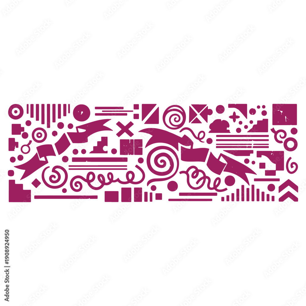Obraz premium Abstract Purple Doodle Art Design with Geometric Shapes and Symbols