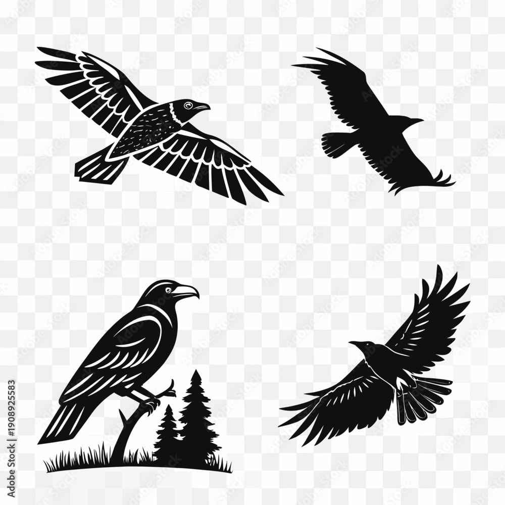 Obraz premium Black silhouettes of birds in different poses Vector