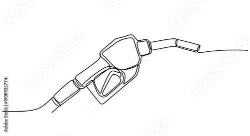 Gas pump nozzle, fuel dispenser, continuous line drawing illustration.