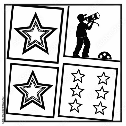 A child looking through a telescope at stars Vector