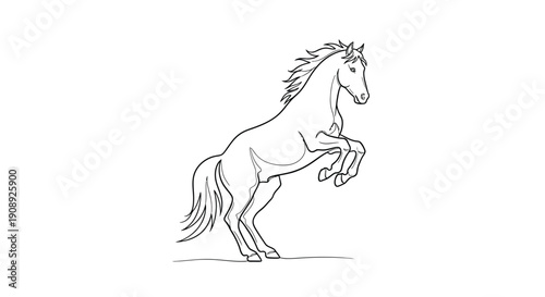 Rearing horse, powerful, dynamic, minimalist line art illustration