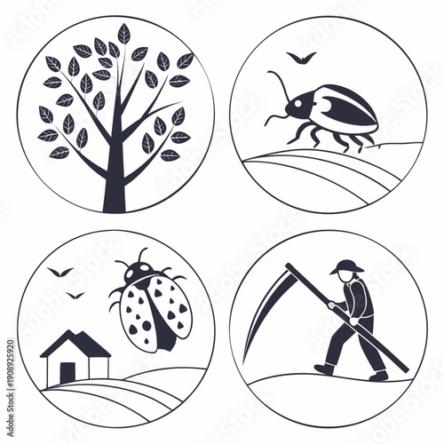 Icons representing rural life and gardening Vector