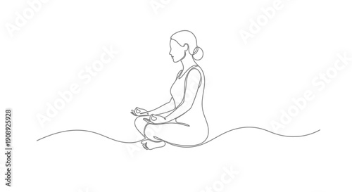 Woman meditating side view, yoga pose, zen, peaceful, single line drawing