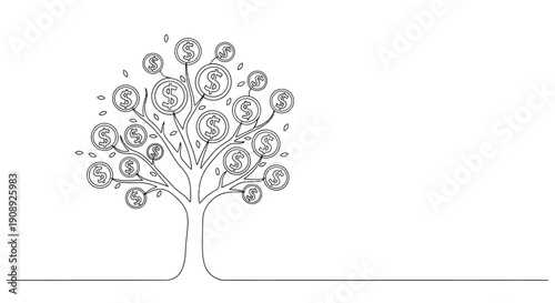 Money tree with dollar signs for leaves, symbolizing wealth and financial growth