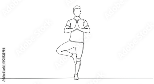 Man doing tree pose in yoga, promoting balance and concentration