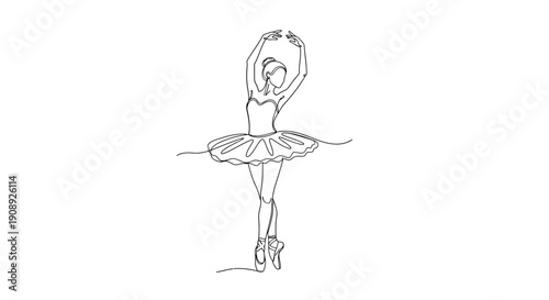 Ballet Dancer in Tutu Performing a Pose, Minimalist Line Art