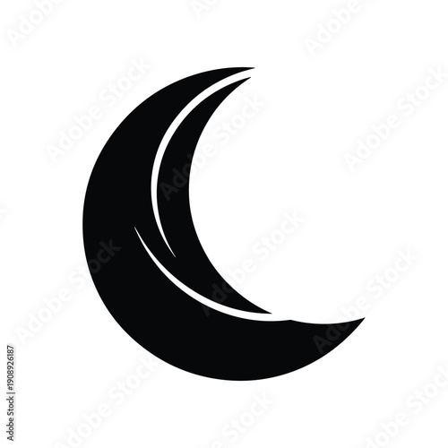 A minimalist black crescent moon symbol, representing nighttime, cosmic elements, and celestial cycles in a clean, vector graphic design