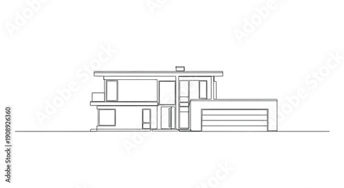 Modern Contemporary House with Garage   Minimalist Line Art